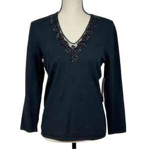 Jones New York black beaded sweater NWT size small